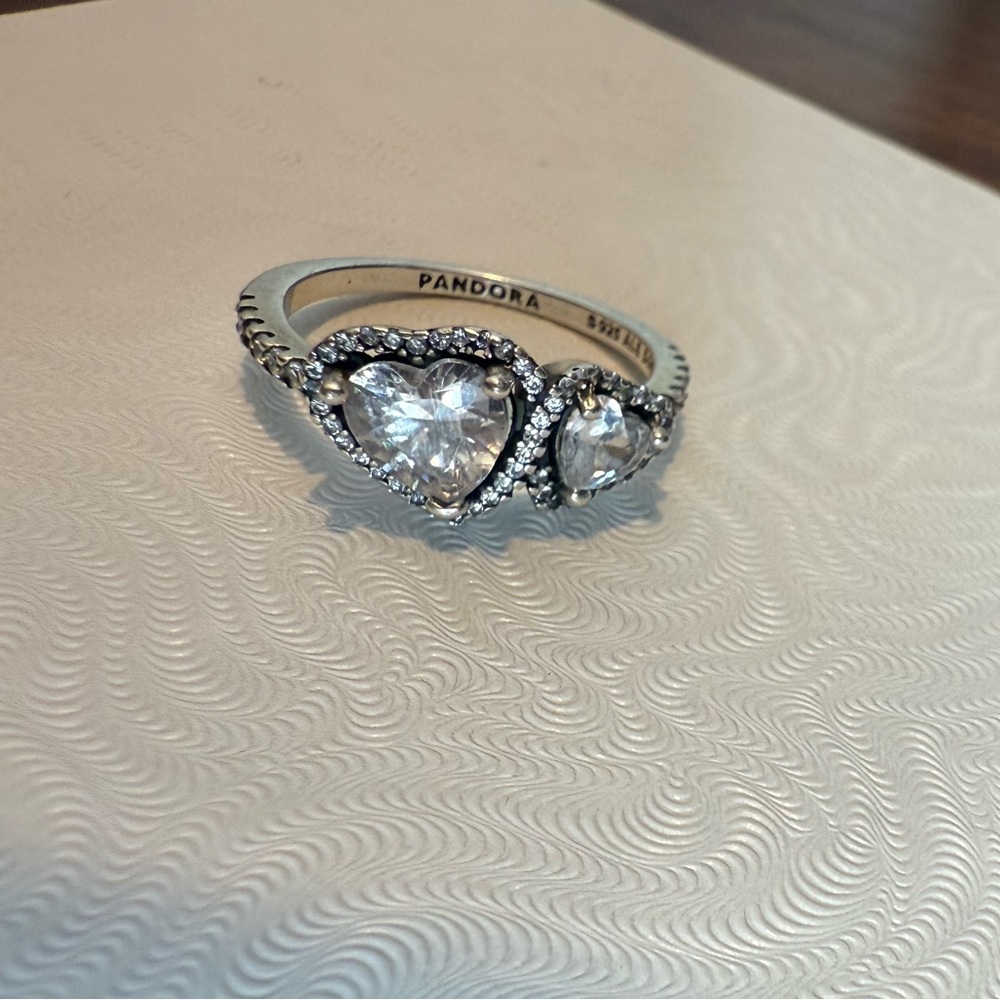 PANDORA Silver S925 ALE Sparkling Halo Hearts Ring